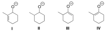 <strong>Which is the kinetic enolate of 2-methylcyclohexanone? </strong> A) I B) II C) III D) IV