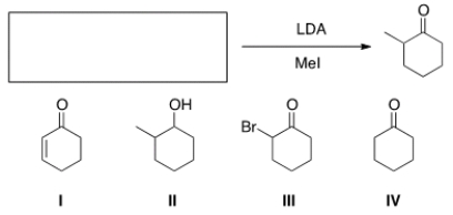 <strong>What is the starting material in the following reaction? </strong> A) I B) II C) III D) IV