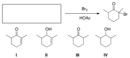 <strong>What is the starting material for the following reaction? </strong> A) I B) II C) III D) IV