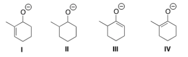 <strong>Which is the thermodynamic enolate of 2-methylcyclohexanone? </strong> A) I B) II C) III D) IV