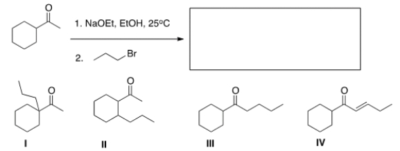 <strong>What is the major product of the following reaction? </strong> A) I B) II C) III D) IV