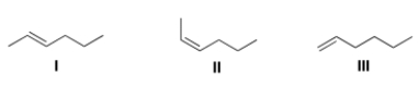 <strong>Which of the following products is (are) formed by Wittig reaction of CH<sub>3</sub>CH<sub>2</sub>CH<sub>2</sub>CHO with Ph<sub>3</sub>P = CHCH<sub>3</sub>? </strong> A) Only I B) Only II C) Only III D) Only I and II
