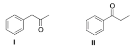 <strong>How would the following compounds be distinguishable using IR and <sup>1</sup>H NMR spectroscopy? </strong> A) The <sup>1</sup>H NMR spectrum of compound I will have two singlets. B) The C=O absorption in the IR spectrum of compound I will be at a higher wave number than that of compound II. C) The <sup>1</sup>H NMR spectrum of compound II will have one triplet at a chemical shift of about 4. D) The <sup>1</sup>H NMR spectrum of compound I will have two singlets AND the C=O absorption in the IR spectrum of compound I will be at a higher wave number than that of compound II.