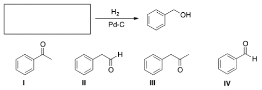 <strong>What is the starting material in the following reaction? </strong> A) I B) II C) III D) IV