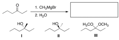 <strong>What is the major organic product of the following reaction? </strong> A) Only I B) Only II C) Only III D) Only I and II