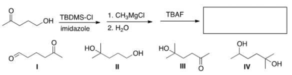 <strong>What is the major organic product in the following sequence of reactions? </strong> A) I B) II C) III D) IV