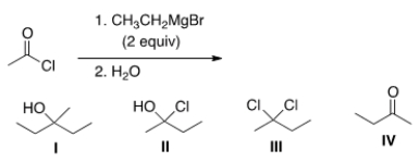 <strong>What is the major organic product of the following reaction? </strong> A) I B) II C) III D) IV