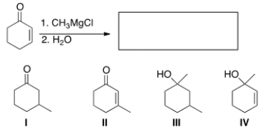 <strong>What is the major organic product of the following reaction? </strong> A) I B) II C) III D) IV
