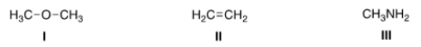 <strong>What is the nucleophilic site in the following compounds? </strong> A) I = Hydrogen; II = <font face=symbol></font> electrons in bond; III = nitrogen. B) I = Oxygen; II = carbon; III = nitrogen. C) I = Hydrogen; II = carbon; III = carbon. D) I = Oxygen; II = <font face=symbol></font> electrons in bond; III = nitrogen.