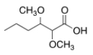 <strong>What is the common name of the following compound? </strong> A) <font face=symbol></font>,<font face=symbol></font>-Dimethoxyvaleric acid B) 2,3-Dimethoxyvaleric acid C) 2,3-Dimethoxycaproic acid D) <font face=symbol></font>,<font face=symbol></font>-Dimethoxycaproic acid