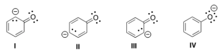 <strong>Which of the following structures is the major contributor to the resonance hybrid of the phenoxide anion? </strong> A) I B) II C) III D) IV