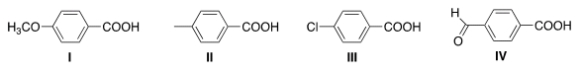 <strong>Rank the following compounds in order of decreasing acidity, putting the most acidic first. </strong> A) III > IV > I > II B) IV > III > I > II C) I > II > III > IV D) IV > III > II > I