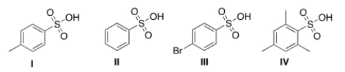 <strong>Rank the following compounds in order of increasing acidity, putting the least acidic compound first. </strong> A) III < I < II < IV B) IV < I < II < III C) III < II < I < IV D) II < IV < I < III
