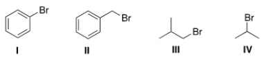 <strong>Which of the following halides will not work as an electrophile in a Friedel-Crafts alkylation reaction? </strong> A) I B) II C) III D) IV