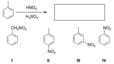 <strong>What is the major organic product obtained from the following reaction? </strong> A) I B) II C) III D) IV
