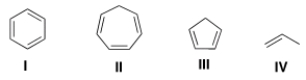 <strong>Which of the following molecules has the most acidic hydrogen atoms? </strong> A) I B) II C) III D) IV