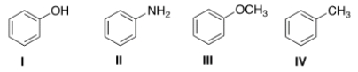 <strong>What is the correct structure for toluene? </strong> A) I B) II C) III D) IV
