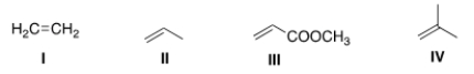 <strong>Which of the following compounds is the least reactive dienophile in a Diels-Alder reaction? </strong> A) I B) II C) III D) IV