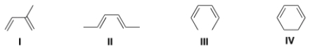 <strong>Which of the following is the least reactive diene in a Diels-Alder reaction? </strong> A) I B) II C) III D) IV