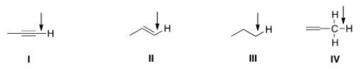 <strong>Which of the indicated C-H bonds absorbs at the lowest wave number in the IR spectrum? </strong> A) I B) II C) III D) IV