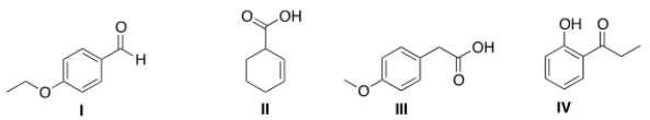 <strong><sup>13</sup>C NMR is a technique in which the total number of signals represents the number of unique carbon atoms in a molecule. Propose a structure that is consistent with the following data. (a) The IR includes peaks at 1603 and 1495 cm<sup>-1</sup>. (b) The <sup>13</sup>C NMR has a total of 7 signals. (c) The compound has one acidic proton. </strong> A) I B) II C) III D) IV