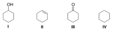 <strong>Rank the following compounds in order of decreasing oxidation level, putting the compound with the highest oxidation level first. </strong> A) II > IV > I > III B) I > III > IV > II C) III > I > II > IV D) III > I > IV > II