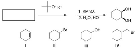 <strong>What is the starting material in the following sequence of reactions? </strong> A) I B) II C) III D) IV