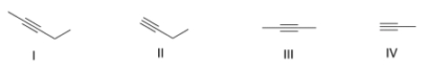 <strong>Which of the following alkynes is a symmetrical alkyne? </strong> A) I B) II C) III D) IV