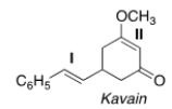 <strong>Label each C-C double bond in Kavain, a naturally occurring relaxant, as E or Z. </strong> A) I = Z and II = Z B) I = Z and II = E C) I = E and II = E D) I = E and II = Z