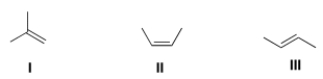 <strong>Rank the following isomers in order of increasing boiling point, putting the least first. </strong> A) I < II < III B) I < III < II C) II < III < I D) II < I < III