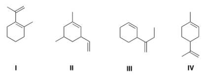 <strong>Which of the following is a terpene? </strong> A) I B) II C) III D) IV
