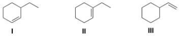<strong>Rank the following compounds in order of decreasing stability, putting the most stable first. </strong> A) I > II > III B) II > I > III C) III > II > I D) III > I > II