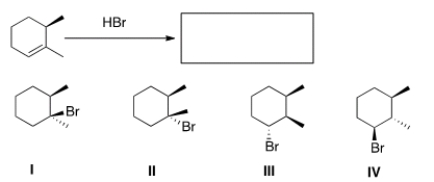 <strong>Predict the major product(s) of the following reaction. </strong> A) Only I and II B) Only II and III C) Only III and IV D) Only I and IV