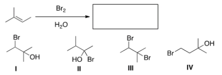 <strong>What is the major product obtained from the following reaction? </strong> A) I B) II C) III D) IV