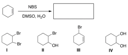 <strong>Predict the product of the following reaction, ignoring stereochemistry. </strong> A) I B) II C) III D) IV