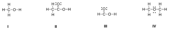 <strong>Which of the following Lewis structures is correct? </strong> A) I B) II C) III D) IV