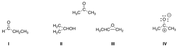 <strong>Which of the following is a resonance structure of the compound below? </strong> A) I B) II C) III D) IV