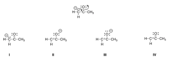 <strong>Follow the curved arrows to draw the second resonance structure for the ion below. </strong> A) I B) II C) III D) IV