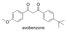 <strong>Avobenzone is an active ingredient in some common sunscreens. Which of the following is the correct molecular formula for avobenzone? </strong> A) C<sub>22</sub>O<sub>22</sub>O<sub>3</sub> B) C<sub>20</sub>H<sub>22</sub>O<sub>3</sub> C) C<sub>21</sub>H<sub>23</sub>O<sub>3</sub> D) C<sub>20</sub>H<sub>24</sub>O<sub>3</sub>