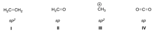 <strong>In which structure is the hybridization incorrect? </strong> A) I B) II C) III D) IV