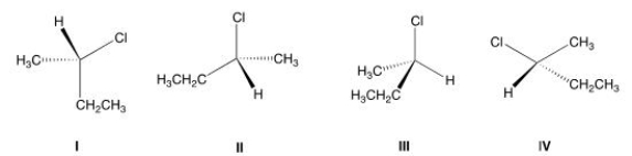 <strong>Which of the following structures has a different configuration from the other three? </strong> A)I B)II C)III D)IV