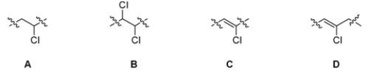 <strong>Which of the following is the repeating unit in polyvinyl chloride (PVC)? </strong> A)A B)B C)C D)D