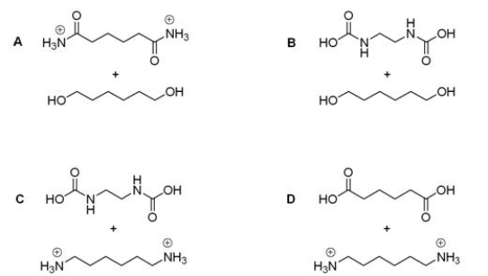 <strong>Which of the following sets of products results if nylon 66 is treated with sulfuric acid? </strong> A)A B)B C)C D)D