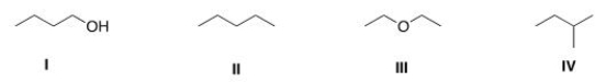 <strong>Which of the following compounds has the lowest boiling point? </strong> A)I B)II C)III D)IV