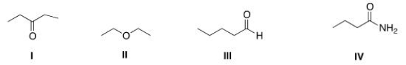 <strong>Which of the following compounds has the highest boiling point? </strong> A)I B)II C)III D)IV