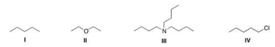 <strong>Which of the following compounds is expected to be H<sub>2</sub>O soluble? </strong> A)I B)II C)III D)IV