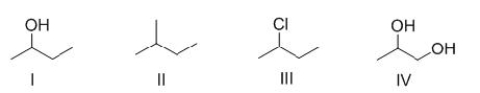 <strong>Rank the following compounds in order of increasing strength of intermolecular forces. </strong> A)I > III > IV > II B)IV > II > I > III C)IV > I > III > II D)I > IV > II > III