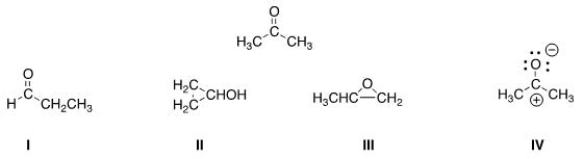 <strong>Which of the following is a resonance structure of the compound below? </strong> A)I B)II C)III D)IV