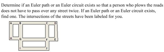 <strong> </strong> A) Euler path: C-B-A-H-G-I-J-F-E-D-C-F B) Euler circuit: B-A-H-G-B-C-D-E-F-G-I-J-F-C-B C) Euler path: B-A-H-G-B-C-D-E-F-G-I-J-F-C D) neither exists