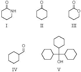<strong>Which compound is an aldehyde? </strong> A) I B) II C) III D) IV E) V